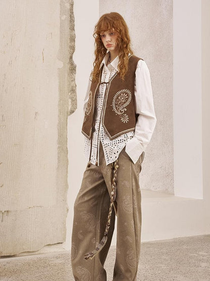 DIDDI MODA Bohemian Cashew Embroidery PU Vest