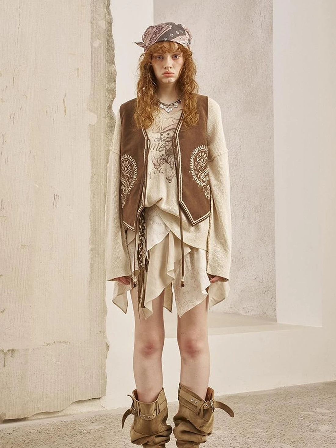 Bohemian Cashew Embroidery PU Vest