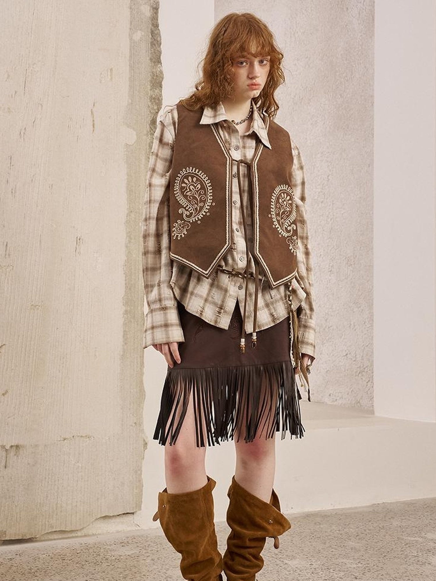 DIDDI MODA Bohemian Cashew Embroidery PU Vest