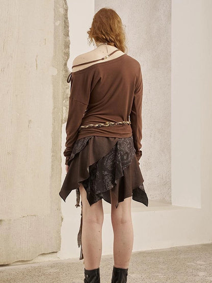 Bohemian Lace Embroidered Off Shoulder Beaded Knit Top