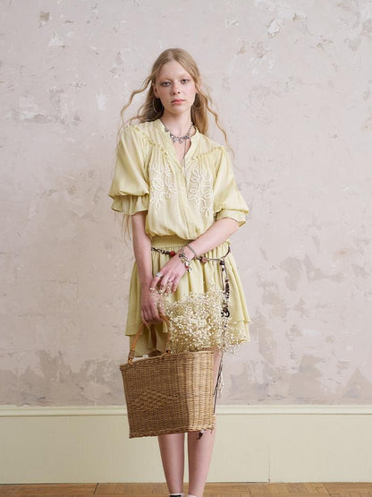 DIDDI MODA Bohemian Print Drawstring Dress Lace Trim Pants Set
