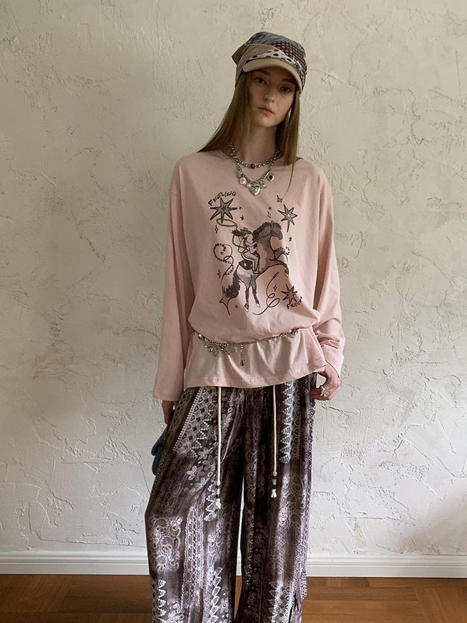 DIDDI MODA Bohemian Print Drawstring Wide Leg Pants