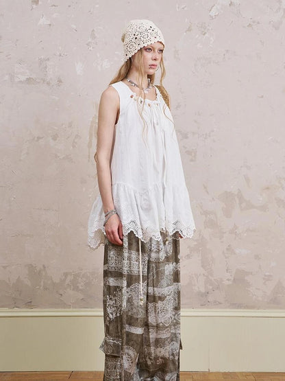 Bohemian Print Drawstring Wide Leg Pants