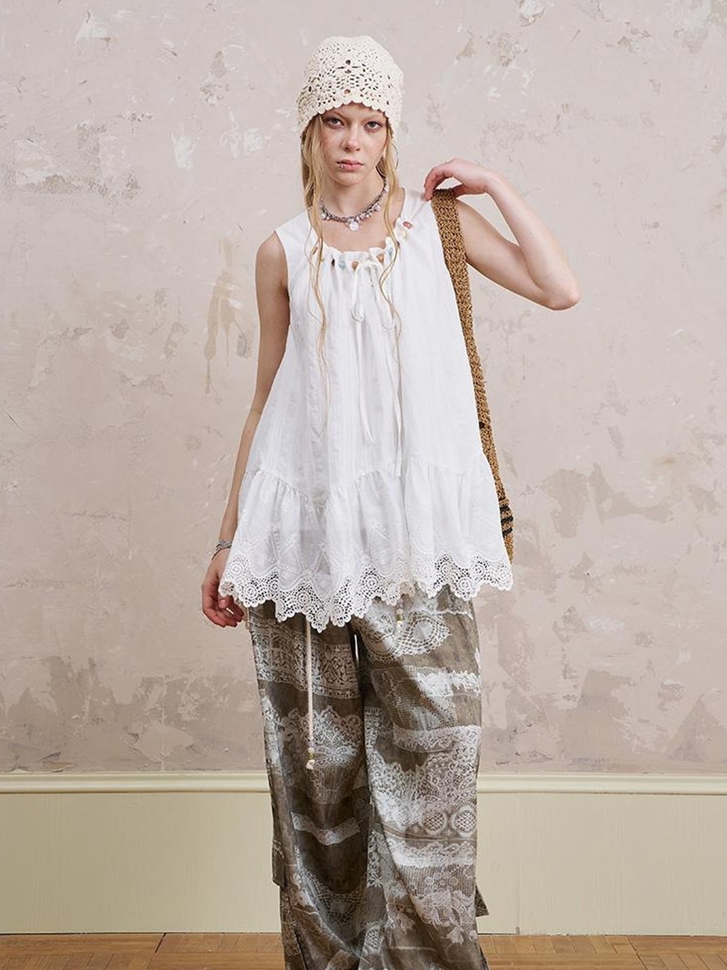 DIDDI MODA Bohemian Print Drawstring Wide Leg Pants