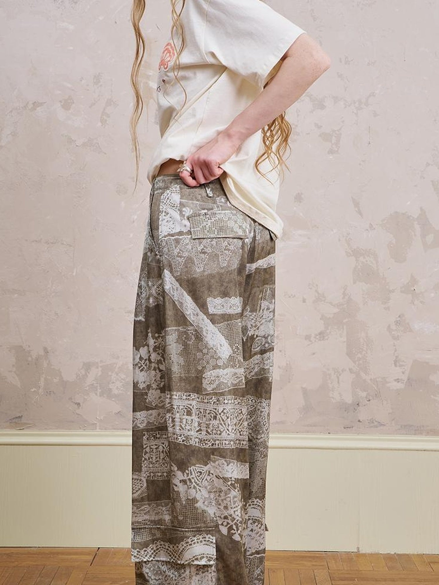 DIDDI MODA Bohemian Print Drawstring Wide Leg Pants