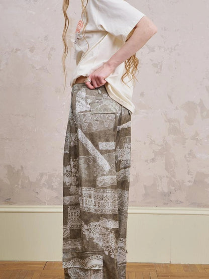 Bohemian Print Drawstring Wide Leg Pants