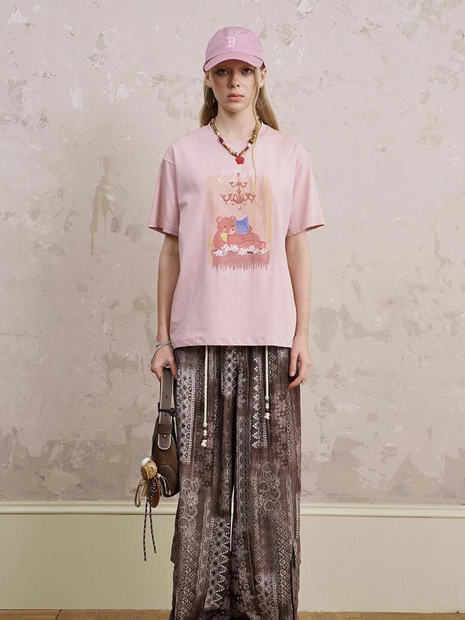 Bohemian Print Drawstring Wide Leg Pants