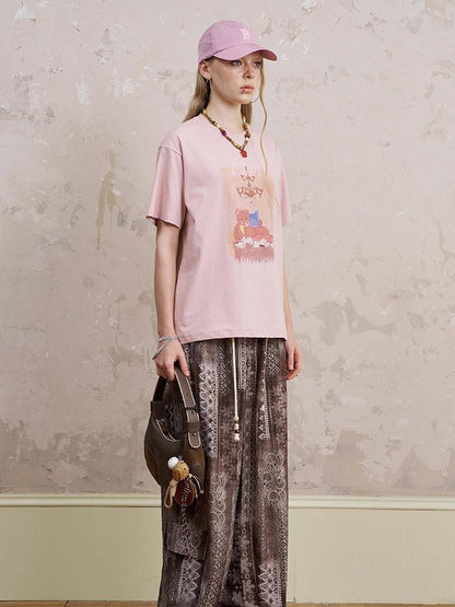 DIDDI MODA Bohemian Print Drawstring Wide Leg Pants
