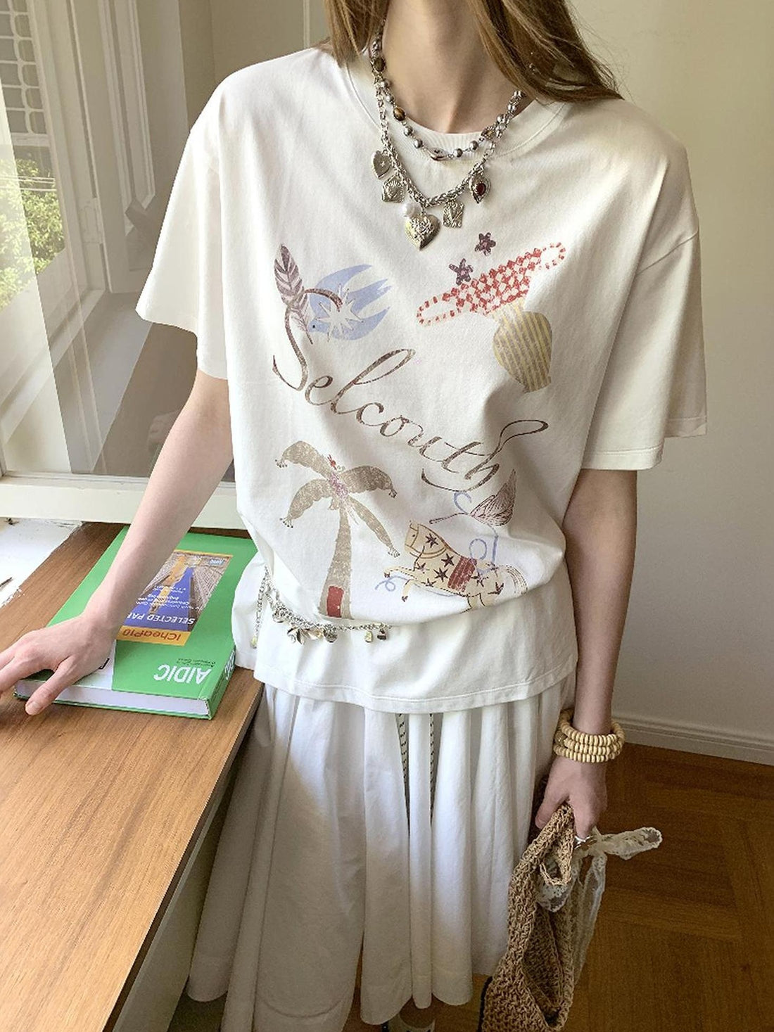 DIDDI MODA Bohemian Print Loose Fit Vintage Graphic Tee