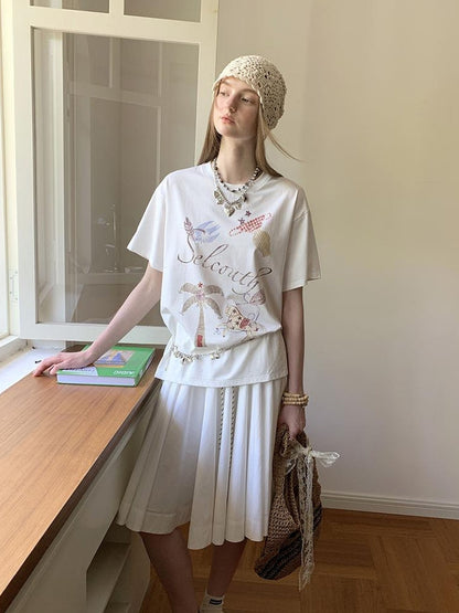 DIDDI MODA Bohemian Print Loose Fit Vintage Graphic Tee