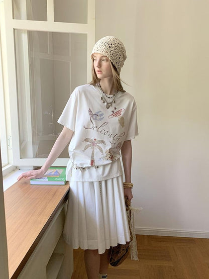 DIDDI MODA Bohemian Print Loose Fit Vintage Graphic Tee