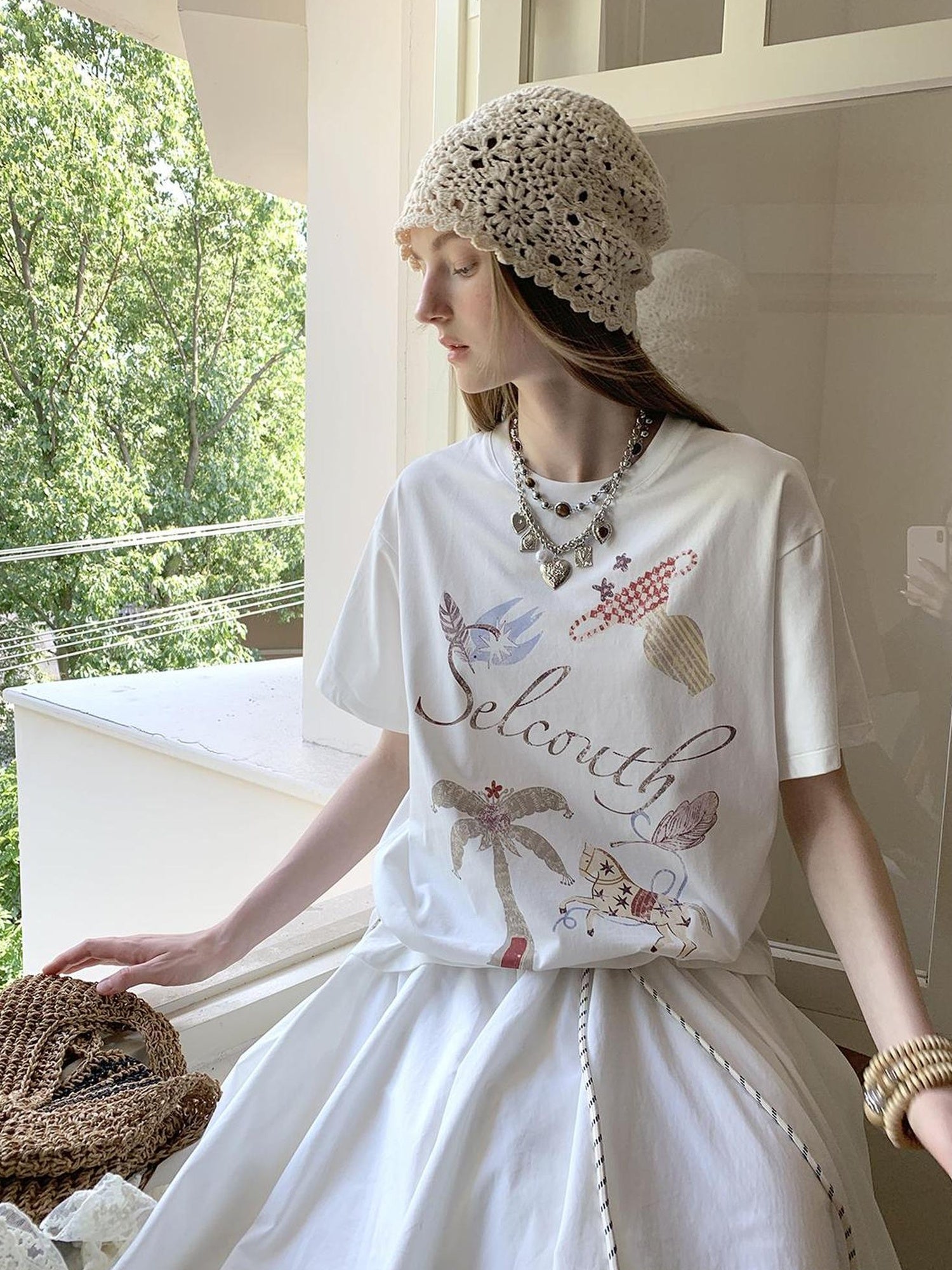 DIDDI MODA Bohemian Print Loose Fit Vintage Graphic Tee