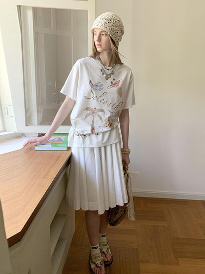 DIDDI MODA Bohemian Print Loose Fit Vintage Graphic Tee