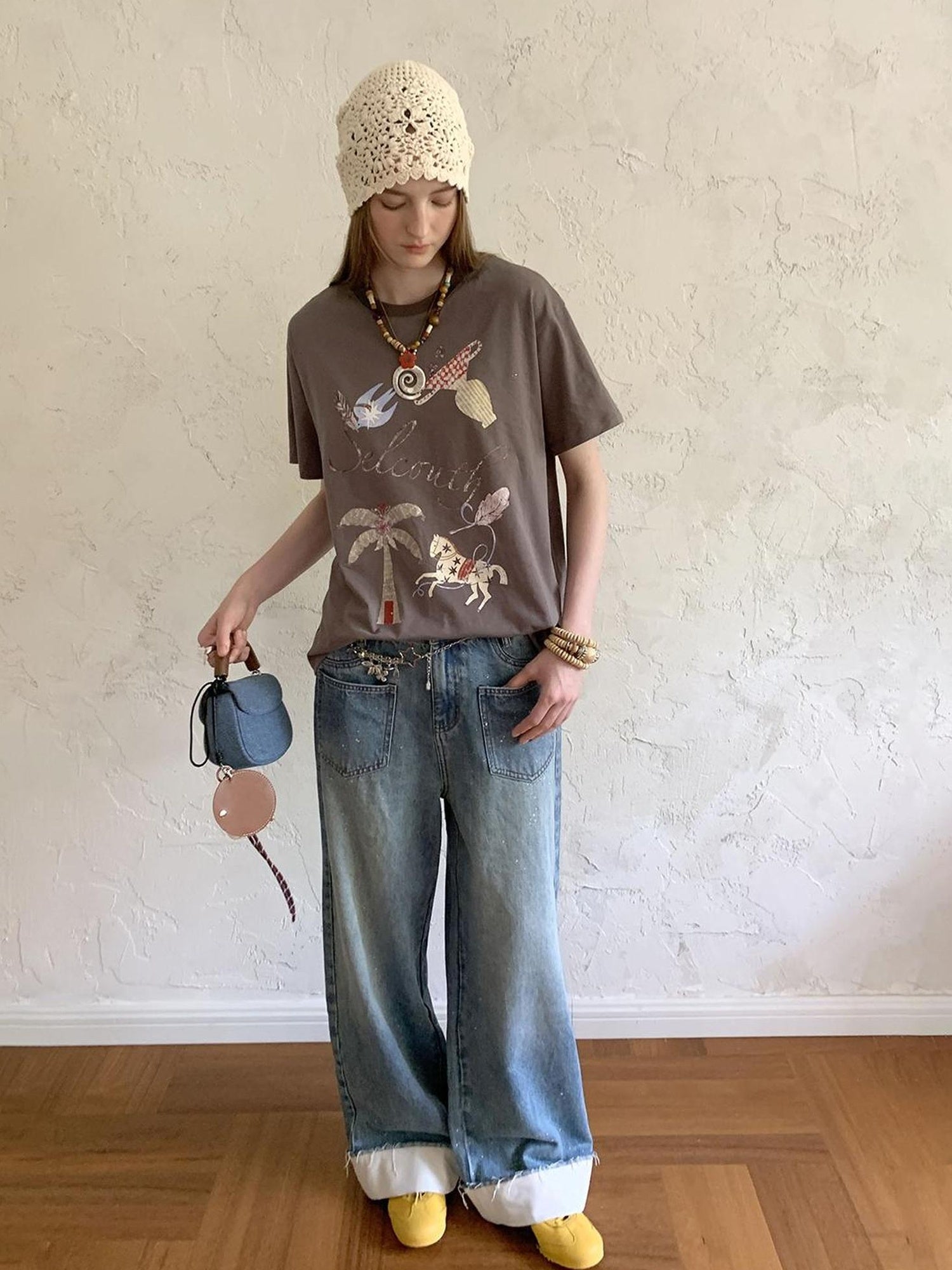 DIDDI MODA Bohemian Print Loose Fit Vintage Graphic Tee