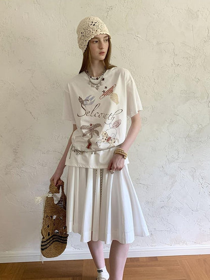 DIDDI MODA Bohemian Print Loose Fit Vintage Graphic Tee