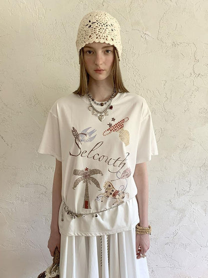 DIDDI MODA Bohemian Print Loose Fit Vintage Graphic Tee