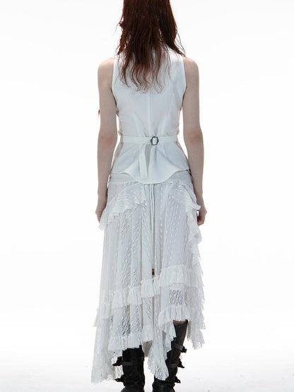 DoublePunch Bohemian Punk Asymmetric Hem Low Waist Flared Mini Skirt