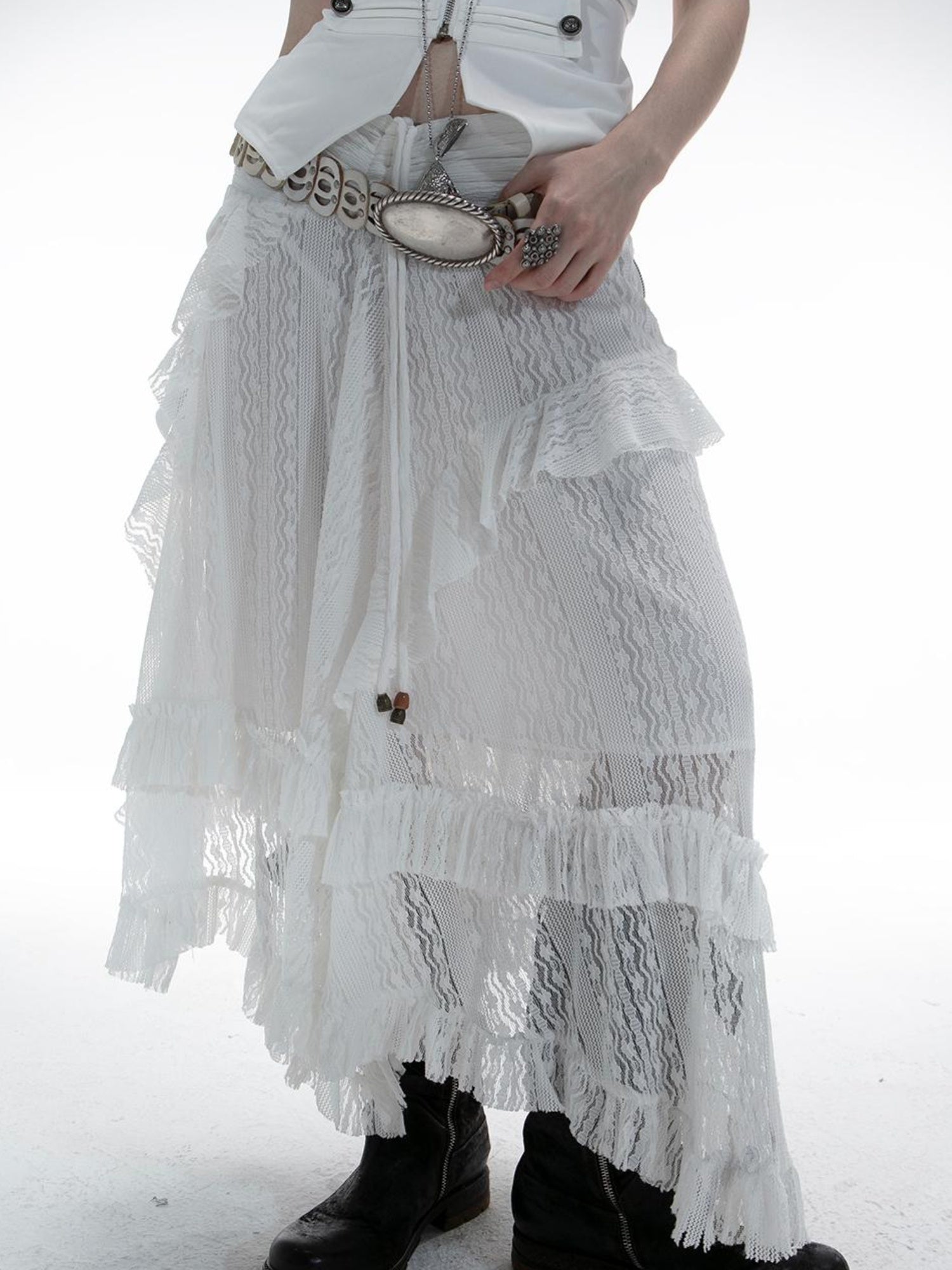 DoublePunch Bohemian Punk Asymmetric Hem Low Waist Flared Mini Skirt