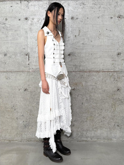 DoublePunch Bohemian Punk Asymmetric Hem Low Waist Flared Mini Skirt