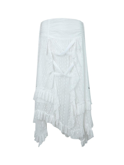 DoublePunch Bohemian Punk Asymmetric Hem Low Waist Flared Mini Skirt