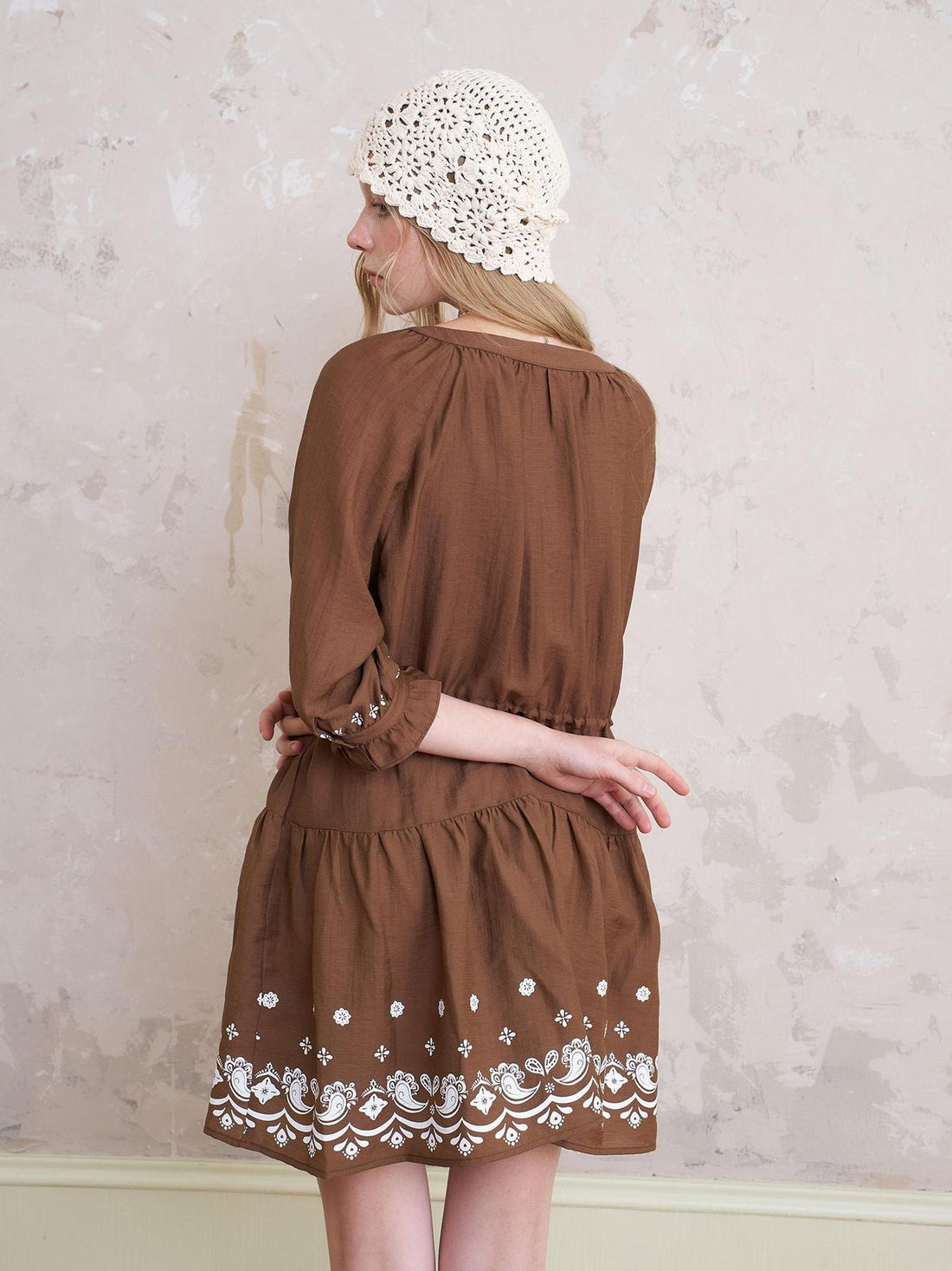 DIDDI MODA Bohemian V Neck Floral Print Drawstring Summer Dress