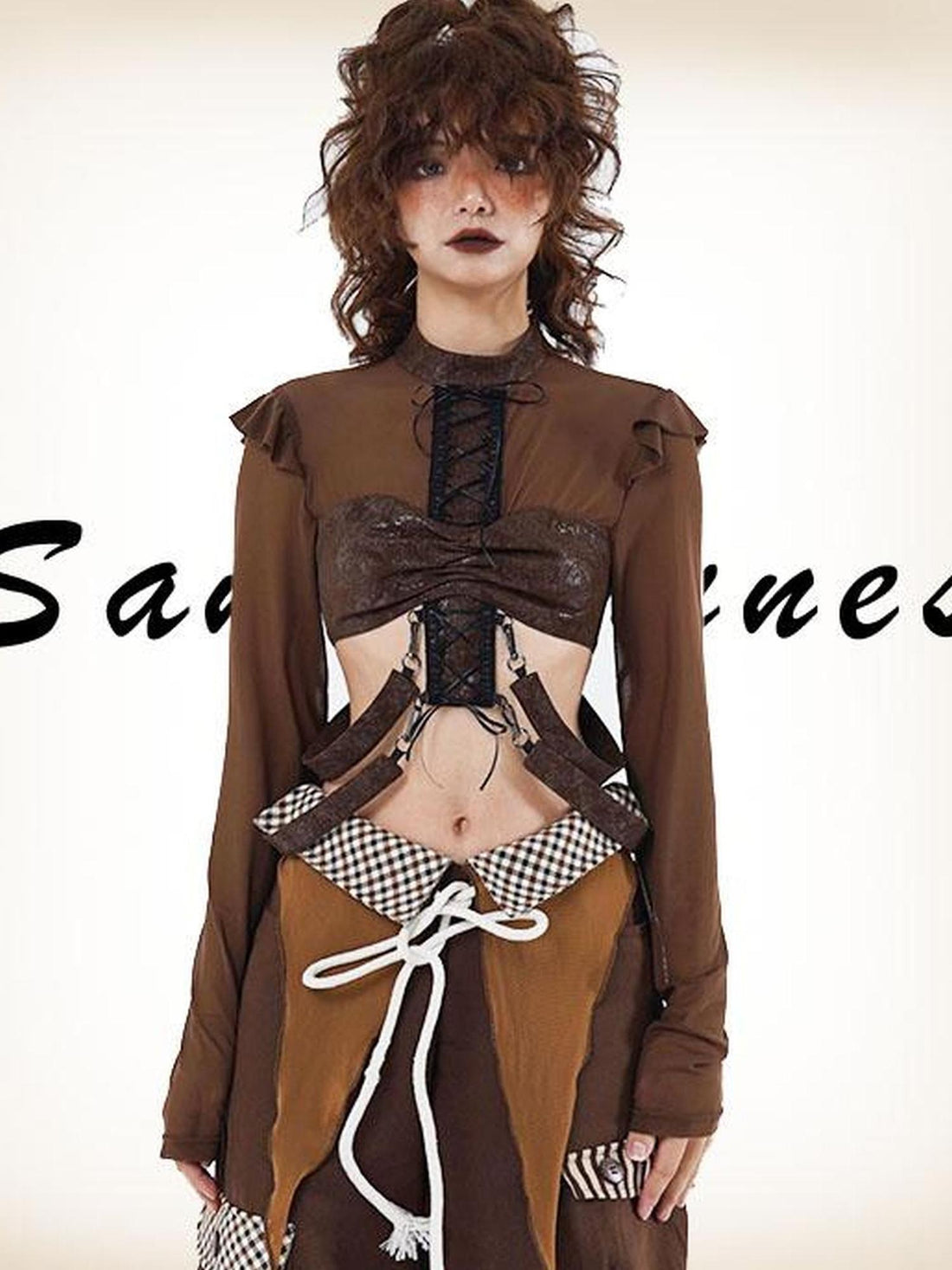 WSW WUSHENWU Bone Mist Coffee Autumn Streetwear Top