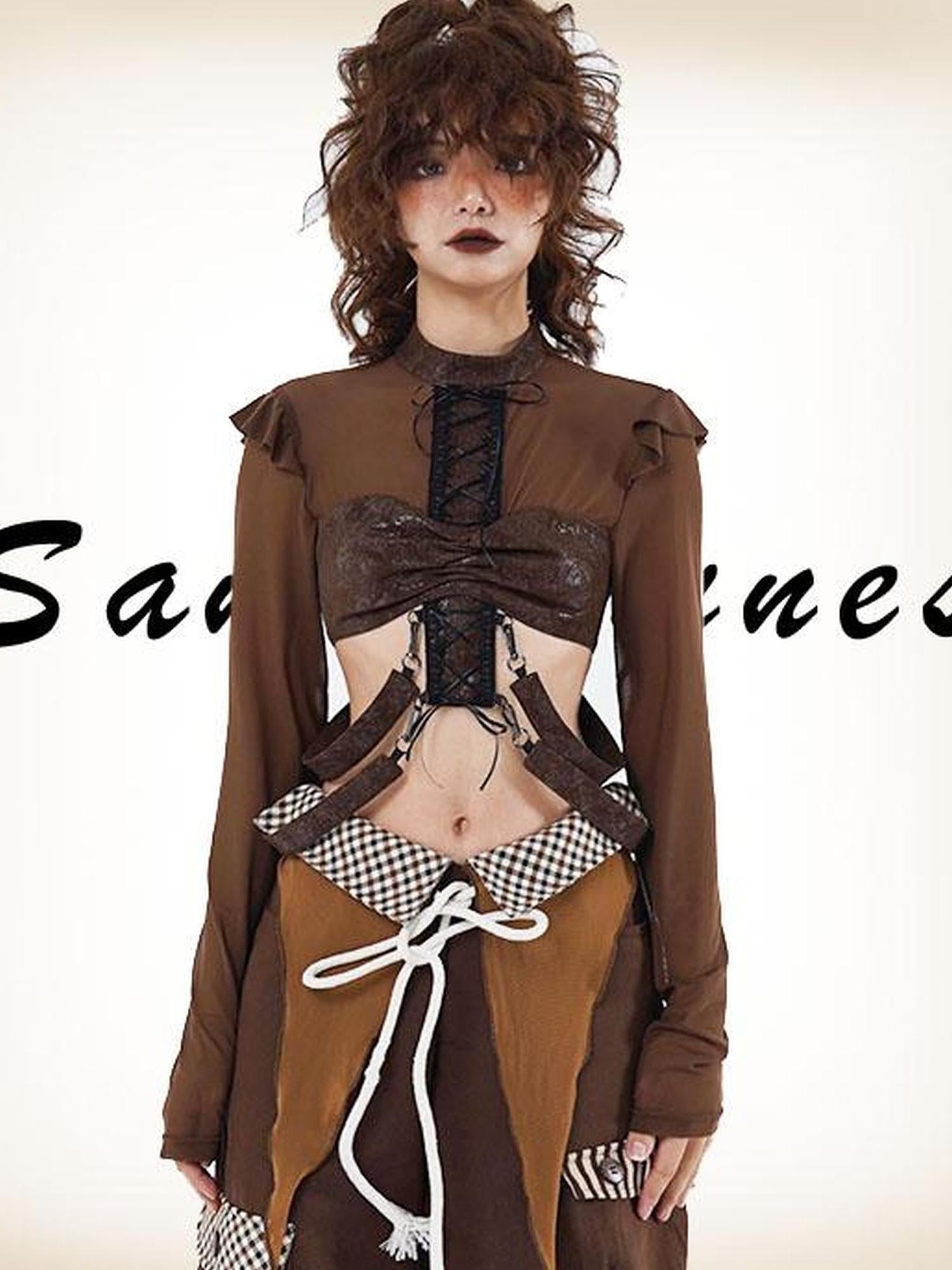 WSW WUSHENWU Bone Mist Coffee Autumn Streetwear Top