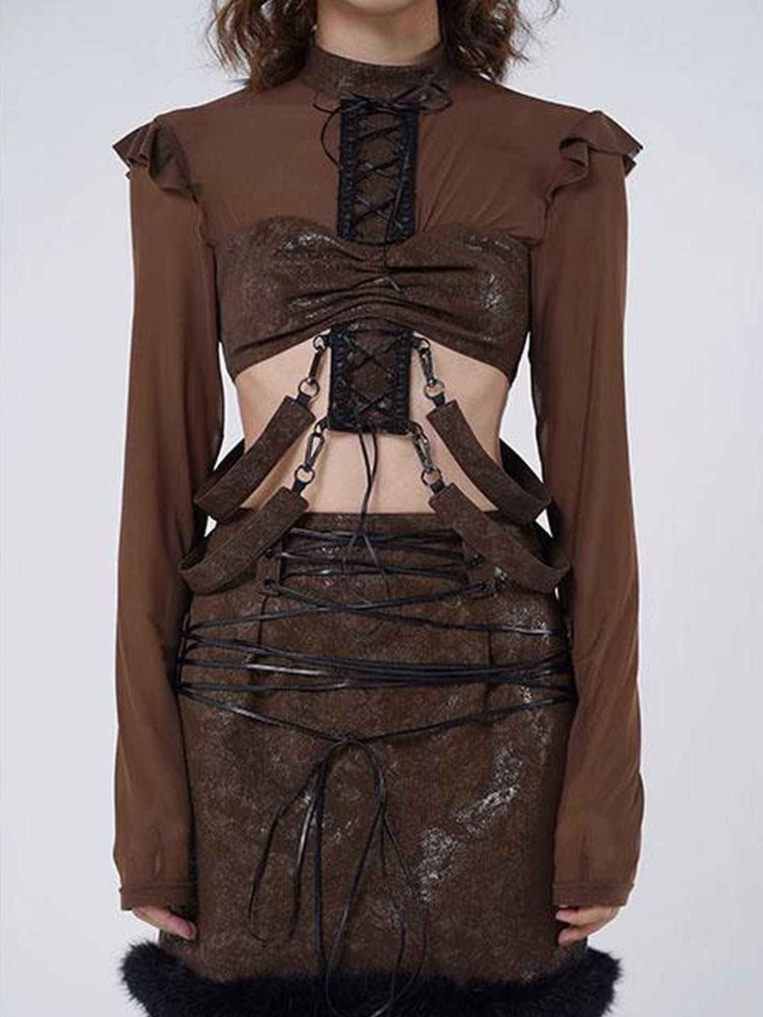 WSW WUSHENWU Bone Mist Coffee Autumn Streetwear Top