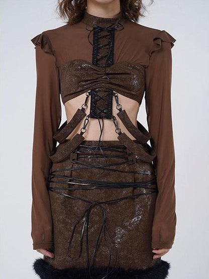 WSW WUSHENWU Bone Mist Coffee Autumn Streetwear Top