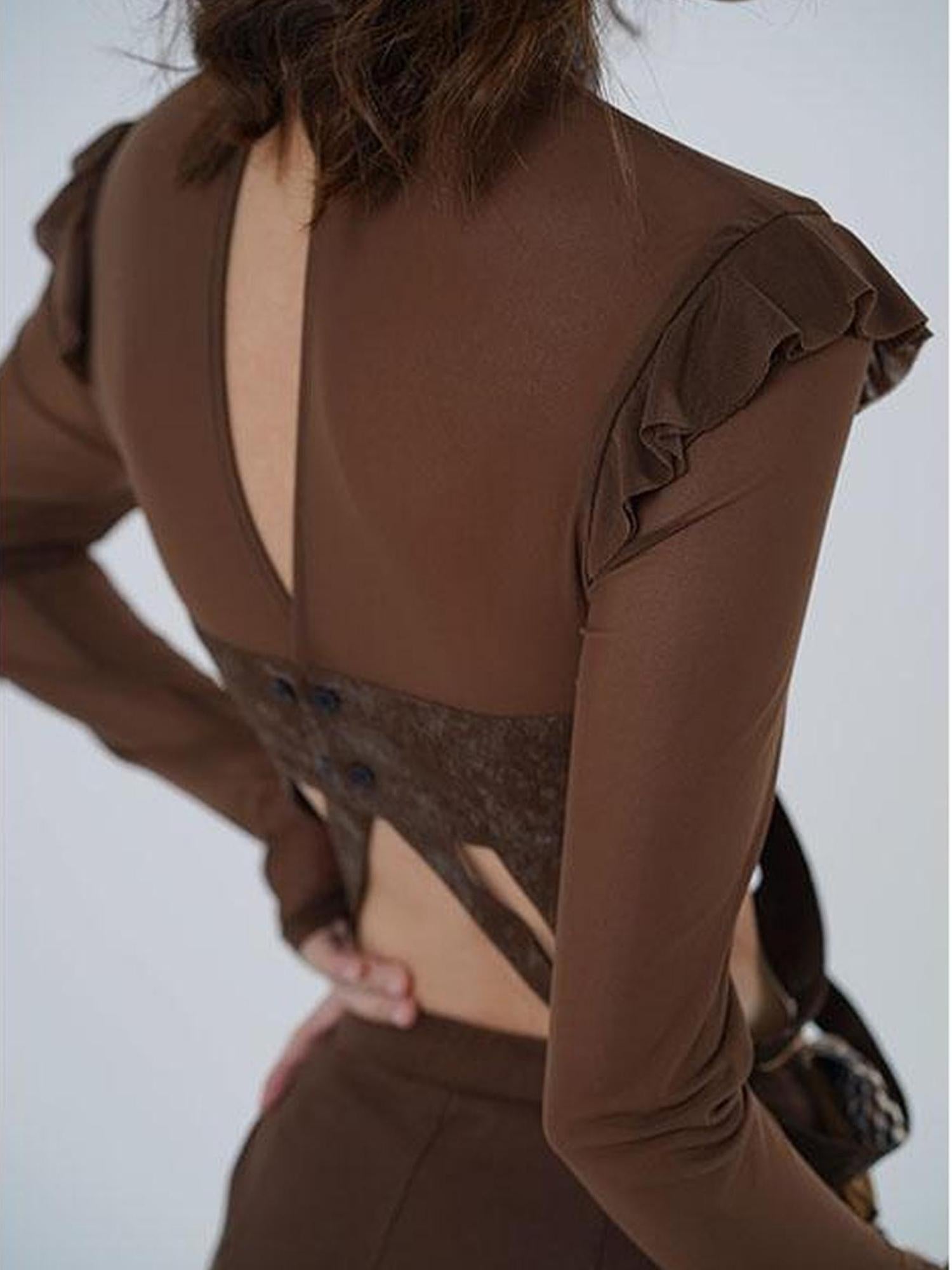 WSW WUSHENWU Bone Mist Coffee Autumn Streetwear Top
