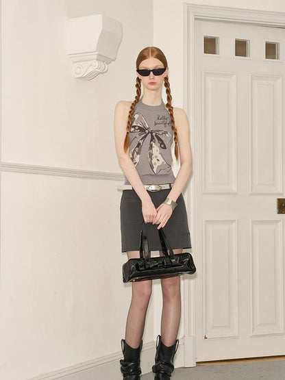 DIDDI MODA Bow Dot Letter Sleeveless Layered Vest Top