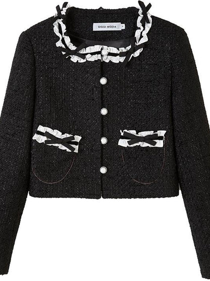 DIDDI MODA Bow Tie Chanel Style Knit Pleated Skirt Set