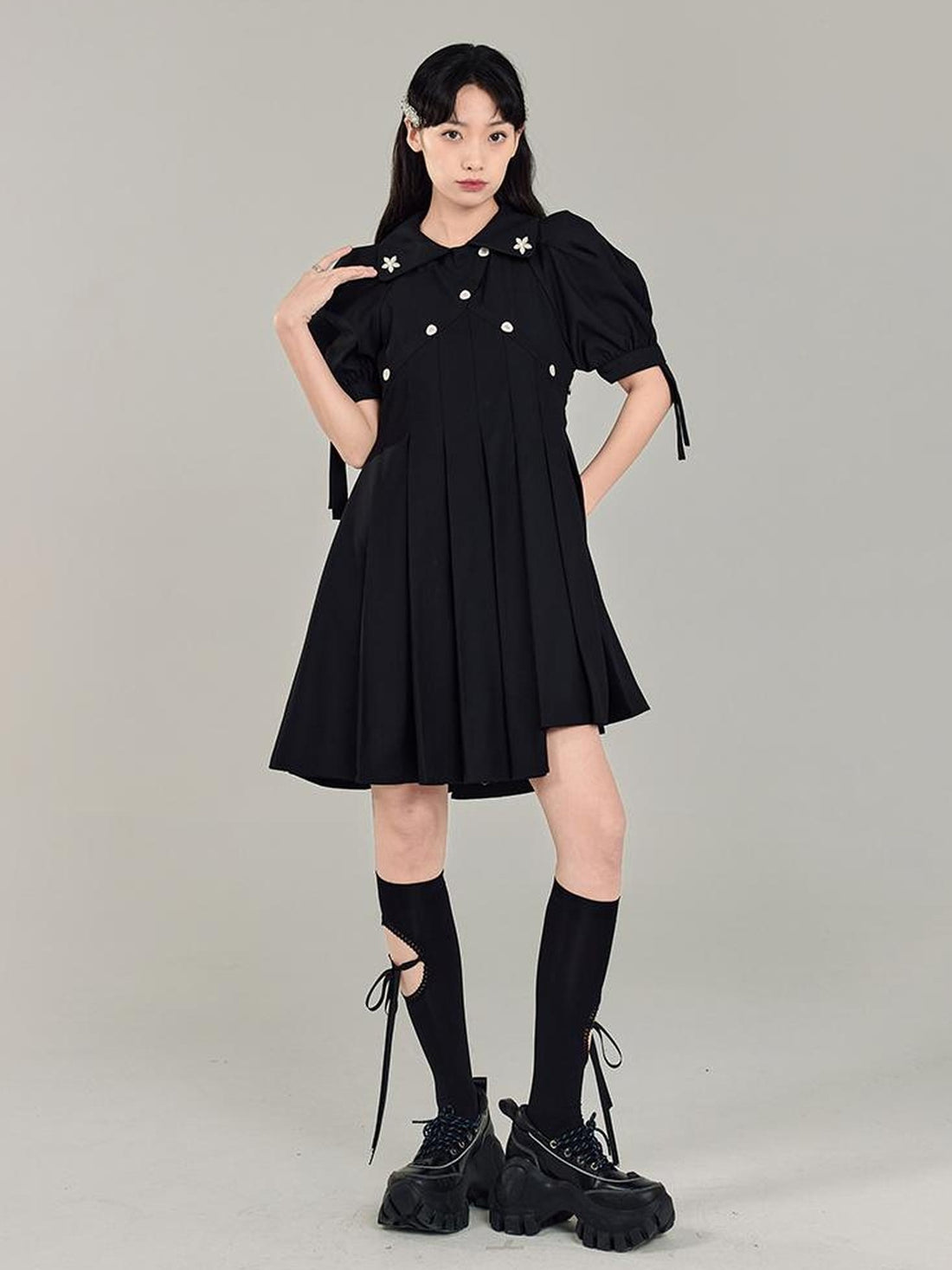 DIDDI MODA Box Sleeve Pleated Asym Skirt