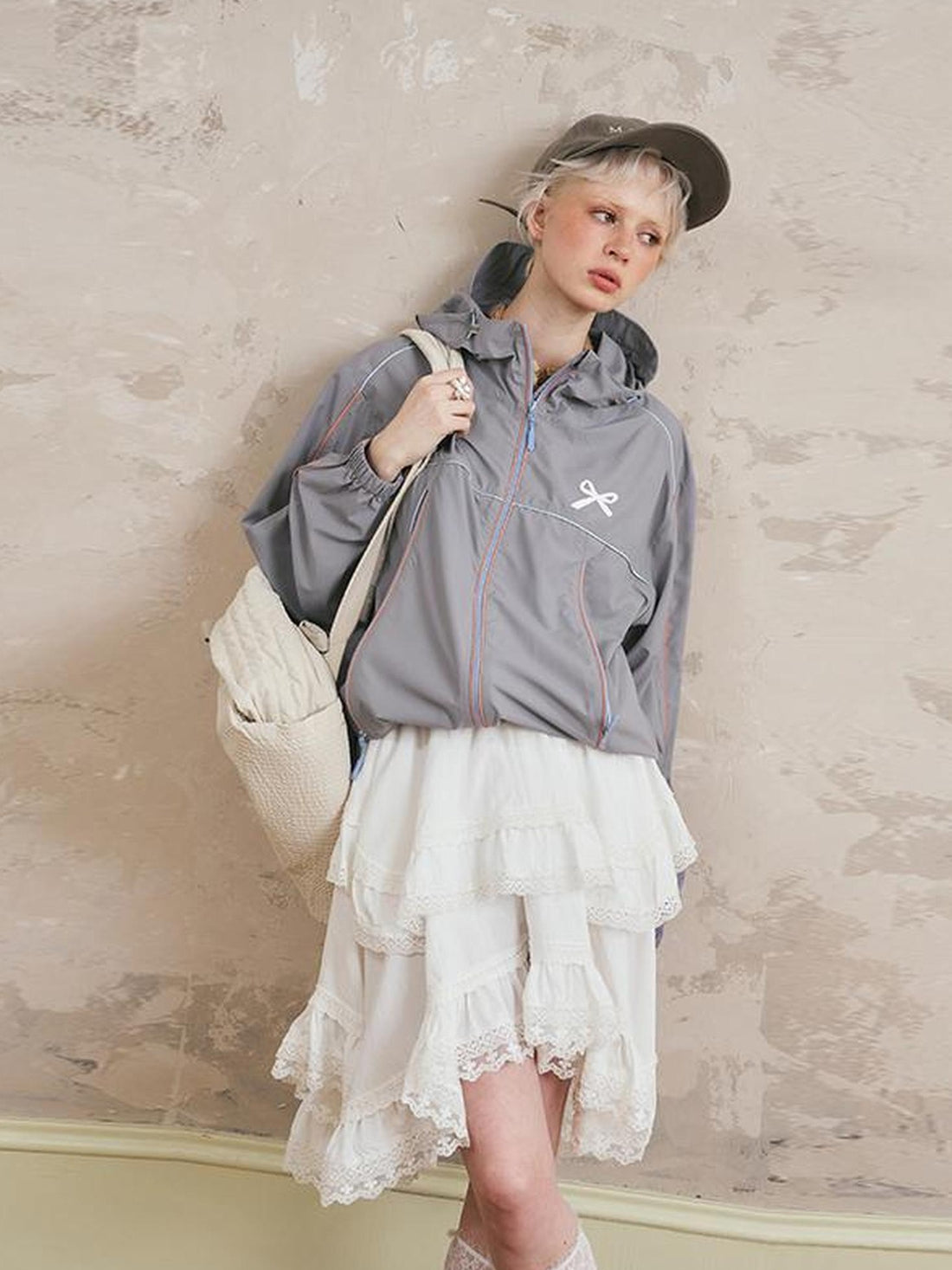 DIDDI MODA Breathable UV Proof Colorblock Hooded Jacket With Bow