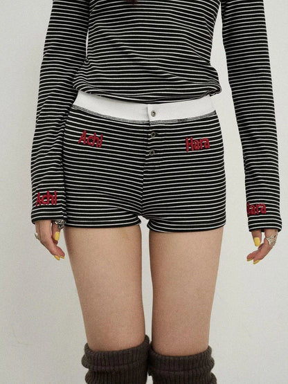 Breton Raspberry Elastic Waist Striped Shorts