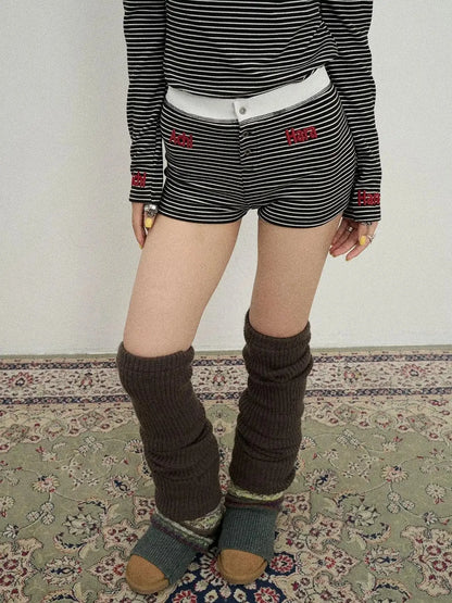 Breton Raspberry Elastic Waist Striped Shorts