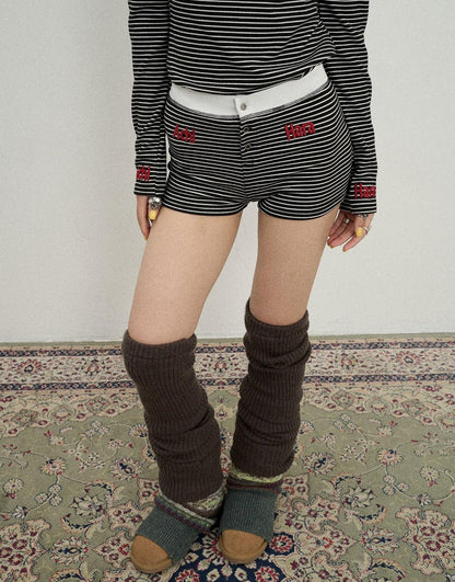 Achihara Breton Raspberry Elastic Waist Striped Shorts