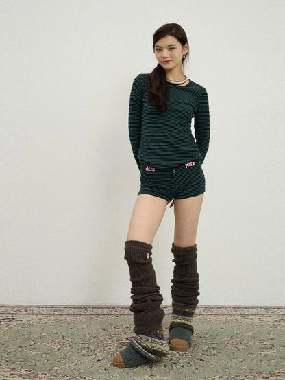 Breton Raspberry Elastic Waist Striped Shorts