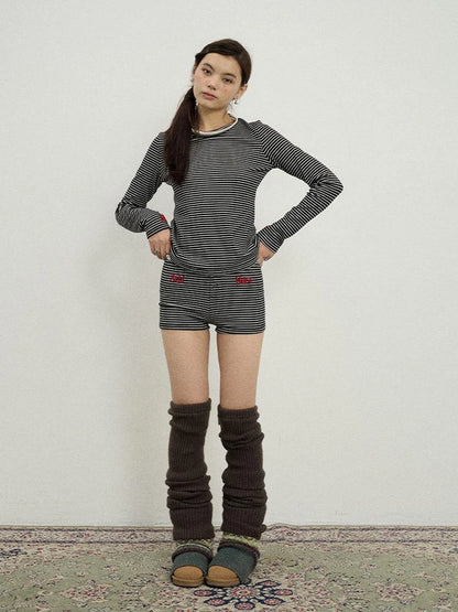 Breton Raspberry Elastic Waist Striped Shorts