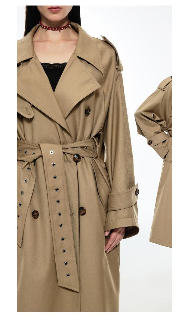 British-Style Double-Breasted Trench Coat With Belt, Mid-Lengthwindbreakers