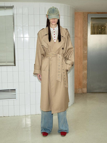 British-Style Double-Breasted Trench Coat With Belt, Mid-Lengthwindbreakers