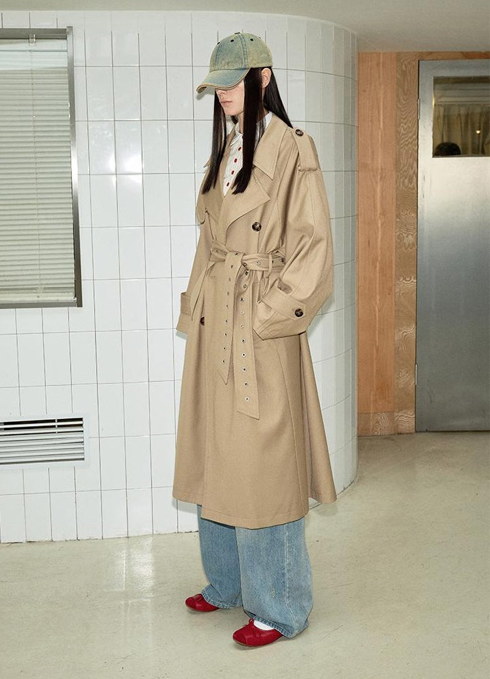 British-Style Double-Breasted Trench Coat With Belt, Mid-Lengthwindbreakers