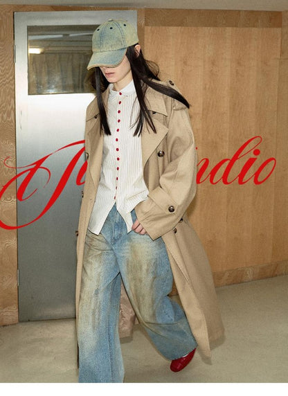 British-Style Double-Breasted Trench Coat With Belt, Mid-Lengthwindbreakers