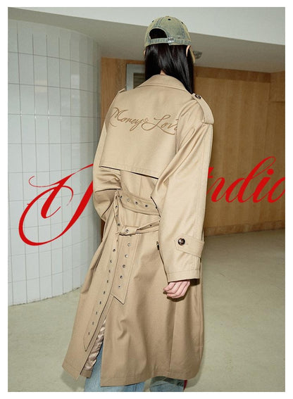 British-Style Double-Breasted Trench Coat With Belt, Mid-Lengthwindbreakers