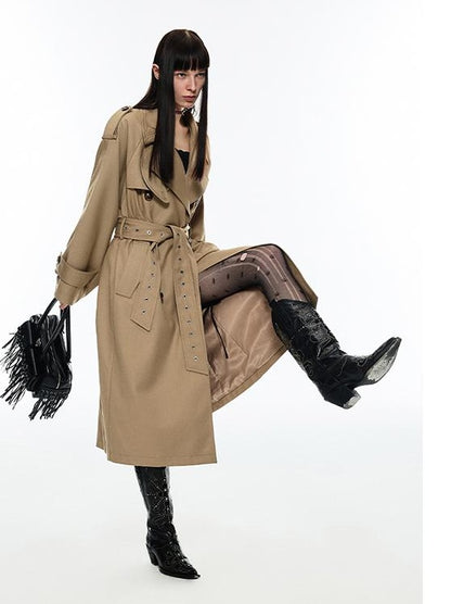 British-Style Double-Breasted Trench Coat With Belt, Mid-Lengthwindbreakers