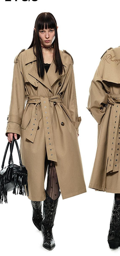 British-Style Double-Breasted Trench Coat With Belt, Mid-Lengthwindbreakers