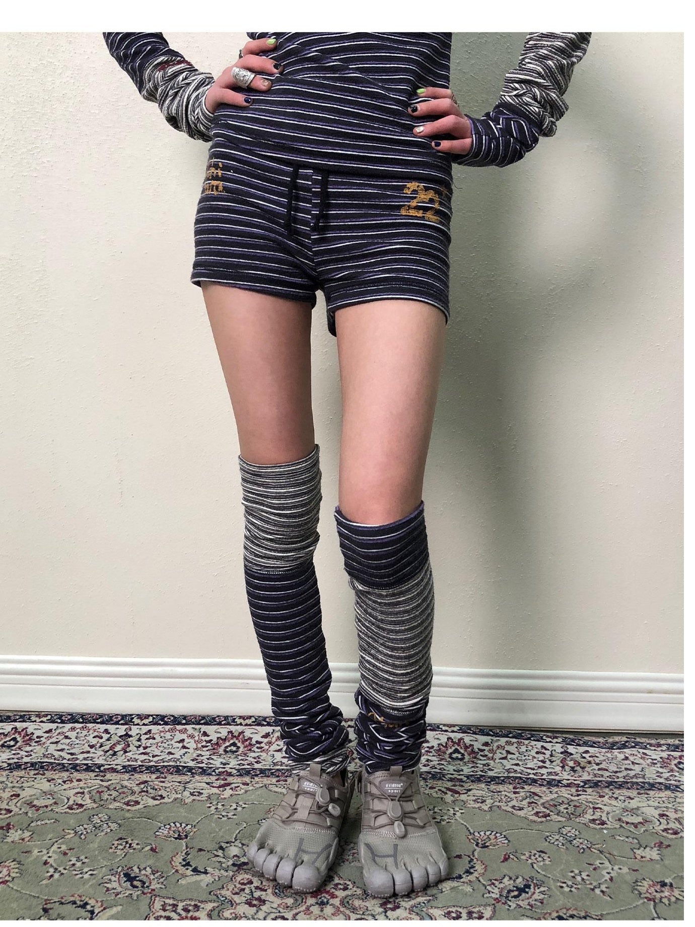 Brittany Star Patch Striped Leg Warmers