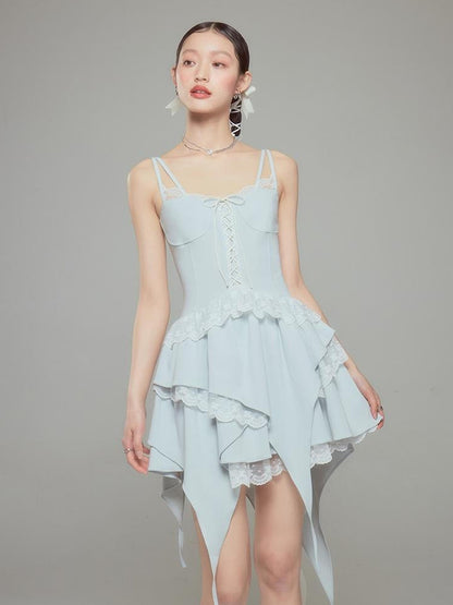 DIDDI MODA Broken Lace Ballet Slip Dress Knit Crop Bolero