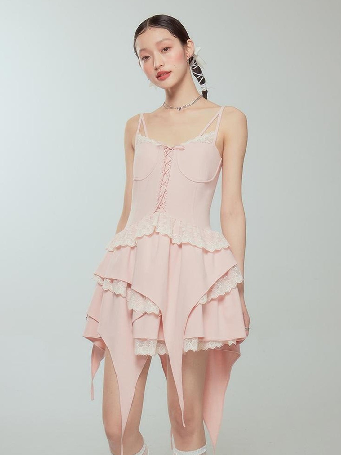 DIDDI MODA Broken Lace Ballet Slip Dress Knit Crop Bolero