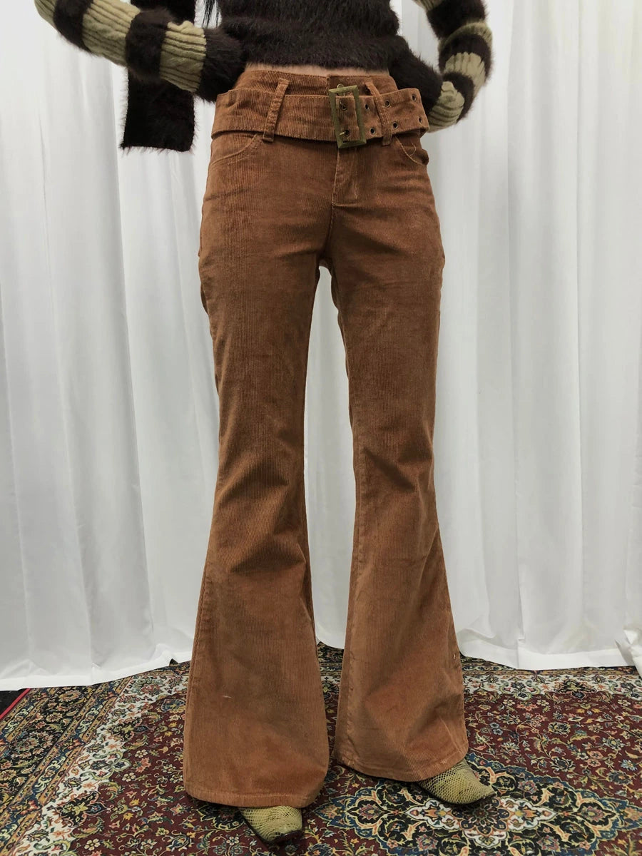 Vintage Flared Corduroy Pants With Belt